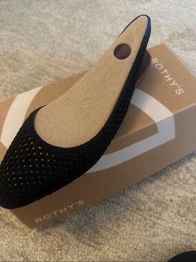 Rothy's Black Pointed Knit Flat with Blue Trim